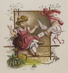 Vogel die een brief bezorgt aan een klein meisje